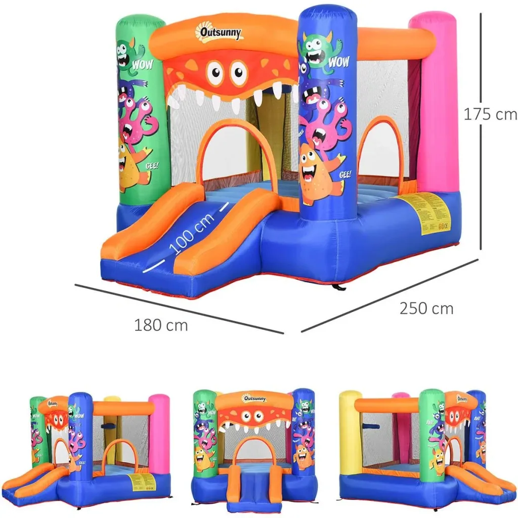 Aufblasbare Hüpfburg mit Rutsche für 2 Kinder Burg Springburg mit Gebläse Spielburg Spielhaus für 3-8 Jahre Kindergarten
