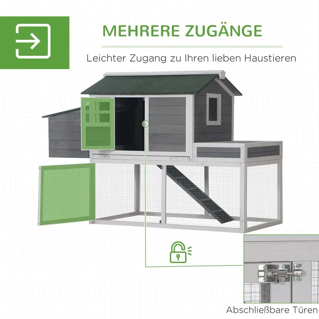 Hühnerstall Hühnerhaus mit Nistkasten Pflanzkasten Grau Tannenholz Metalldraht Asphalt 160 x 80 x 110 cm