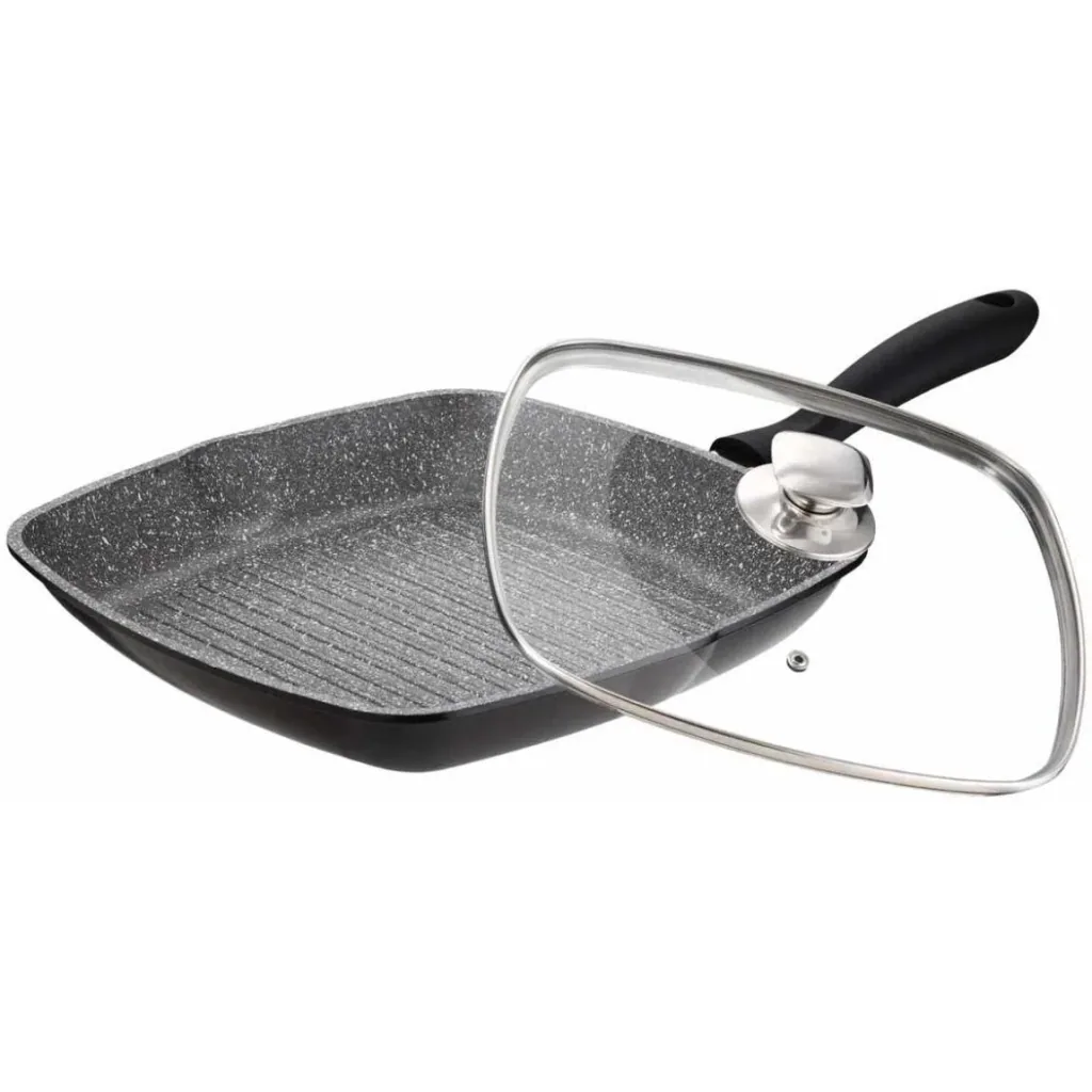 Bratpfanne - mit Deckel - Marmorbeschichtung - 28 cm - Schwarz