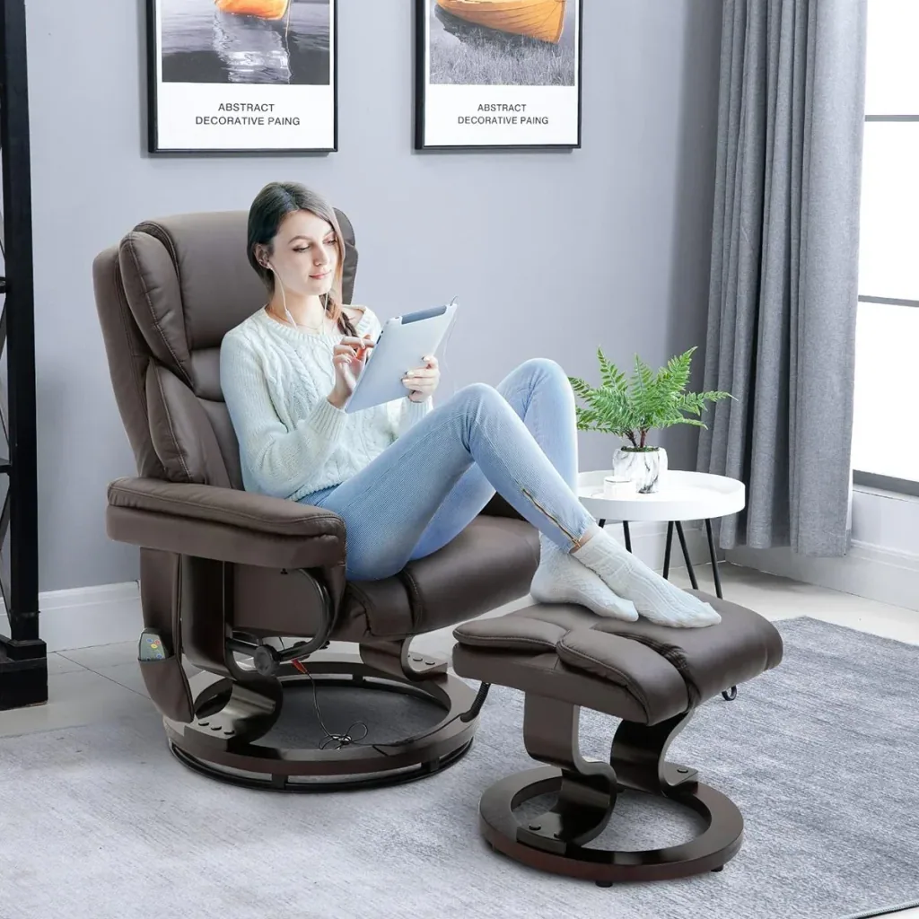 Massagesessel mit Fußhocker Relaxsessel Heizfunktion 145°-Neigung PU Braun 79 x 82 x 101 cm
