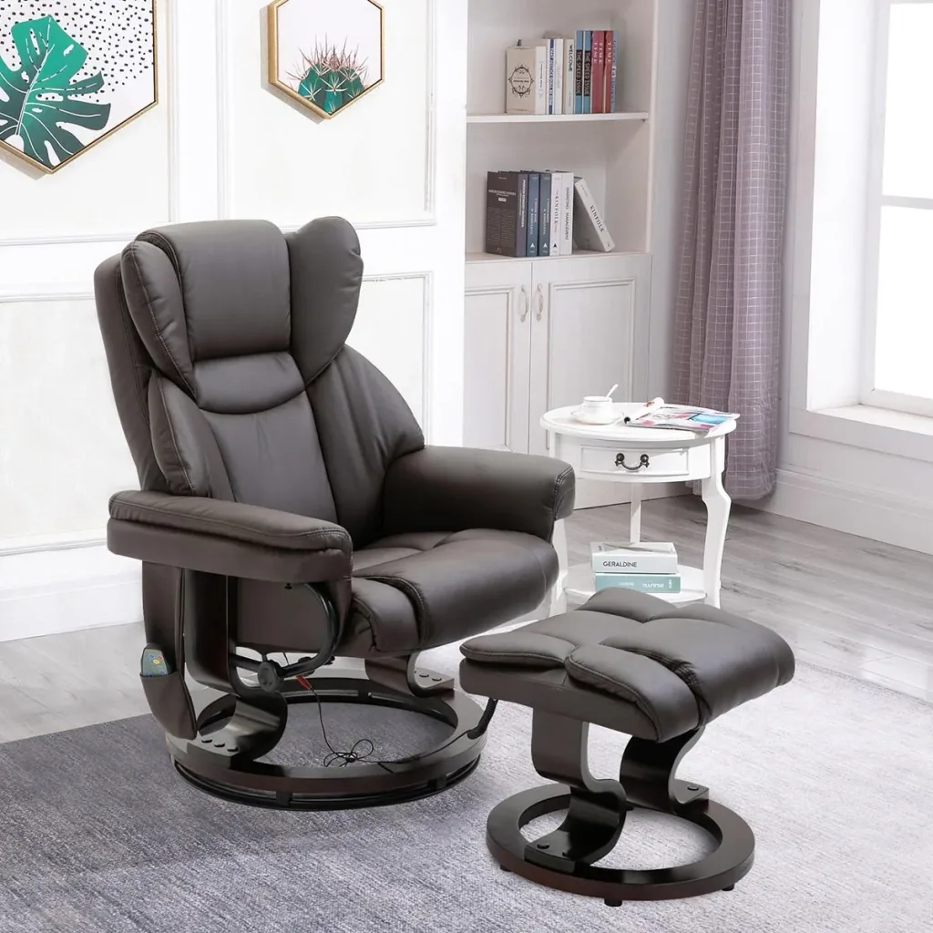 Massagesessel mit Fußhocker Relaxsessel Heizfunktion 145°-Neigung PU Braun 79 x 82 x 101 cm