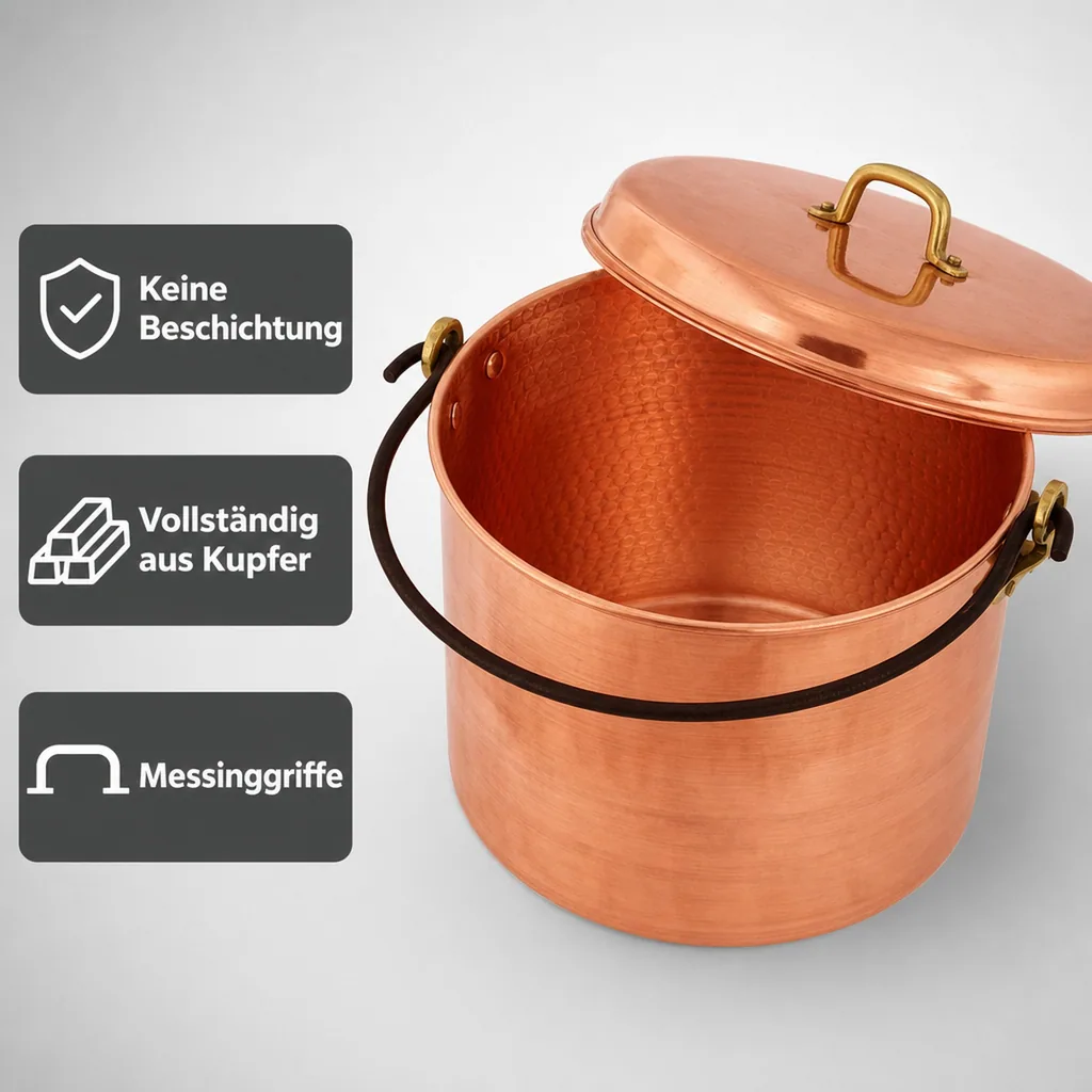 Kupfertopf Gehämmert, mit Griffen, 28 cm - Perfekt für die Zubereitung von köstlichen Gerichten