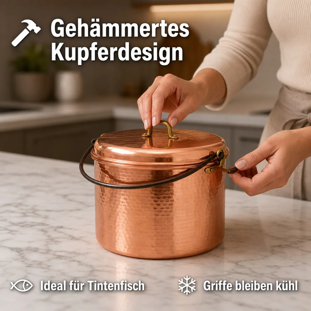 Kupfertopf Gehämmert, mit Griffen, 28 cm - Perfekt für die Zubereitung von köstlichen Gerichten