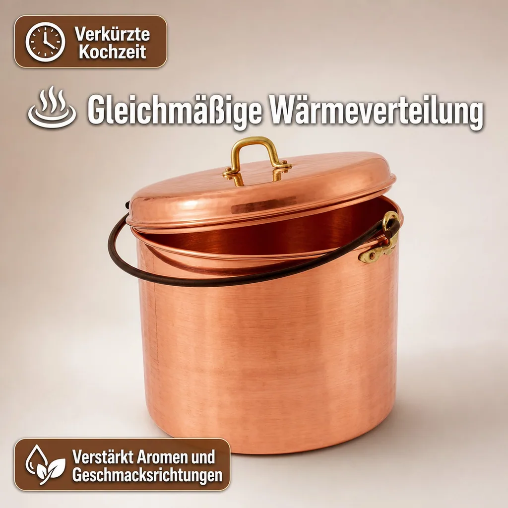 Kupfertopf Gehämmert, mit Griffen, 28 cm - Perfekt für die Zubereitung von köstlichen Gerichten