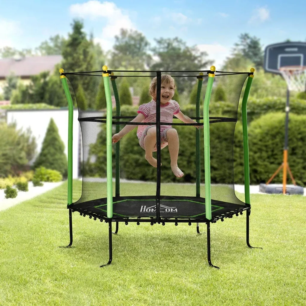 Trampolin für Kinder mit Sicherheitsnetz Stahl grün 163,5H cm bis zu 60 kg