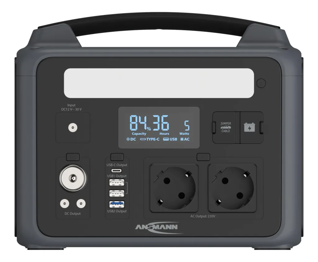Powerstation mit LED Lampe, AC Steckdosen, Autosteckdose und USB, 600 Watt