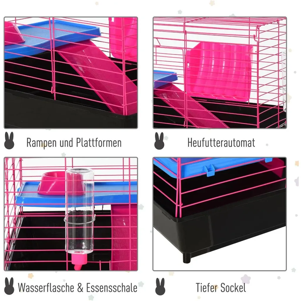 Kleintierkäfig mit Zubehör blau/pink