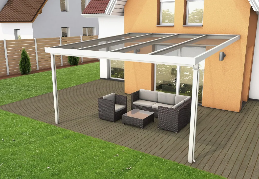Terrassendach Premium, weiß, 4102 x 4060 mm - Klima blue