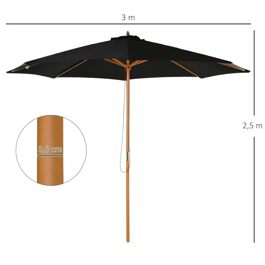 Sonnenschirm Holz 300 cm Holzschirm Gartenschirm Balkonschirm Bambus Schwarz