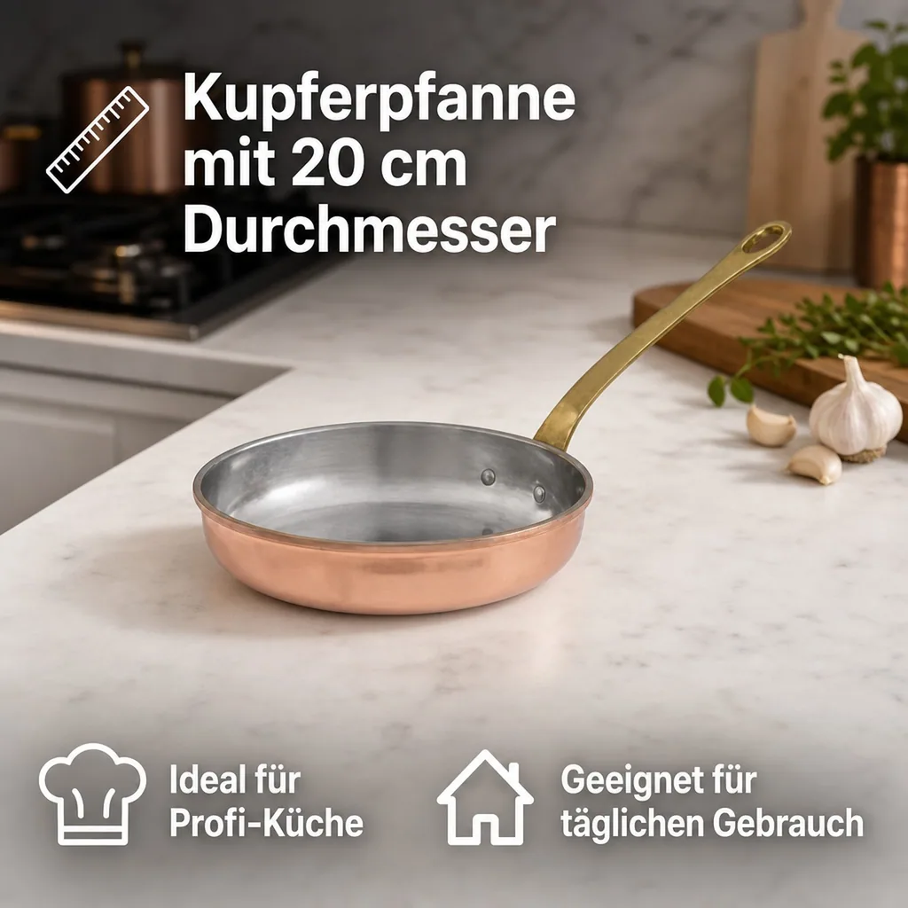 Bratpfanne, Kupferpfanne - aus Kupfer und Messing, 20cm