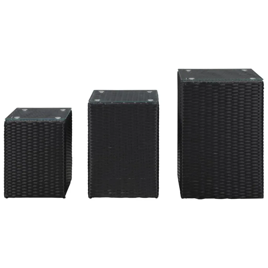 3-teiliges Beistelltisch-Set mit Glasplatte poly rattan schwarz