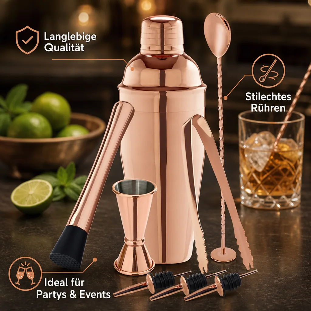 Cocktails set - 8-teiliges in einer Geschenkbox, Barkeeper Set, Kupfer Optik für professionelle Cocktails