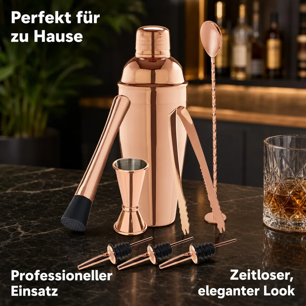 Cocktails set - 8-teiliges in einer Geschenkbox, Barkeeper Set, Kupfer Optik für professionelle Cocktails