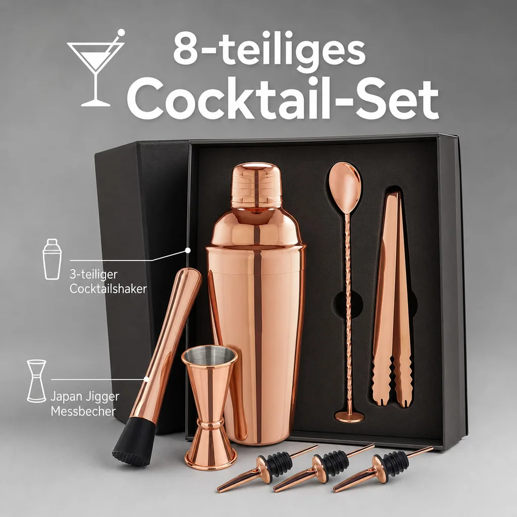 Cocktails set - 8-teiliges in einer Geschenkbox, Barkeeper Set, Kupfer Optik für professionelle Cocktails