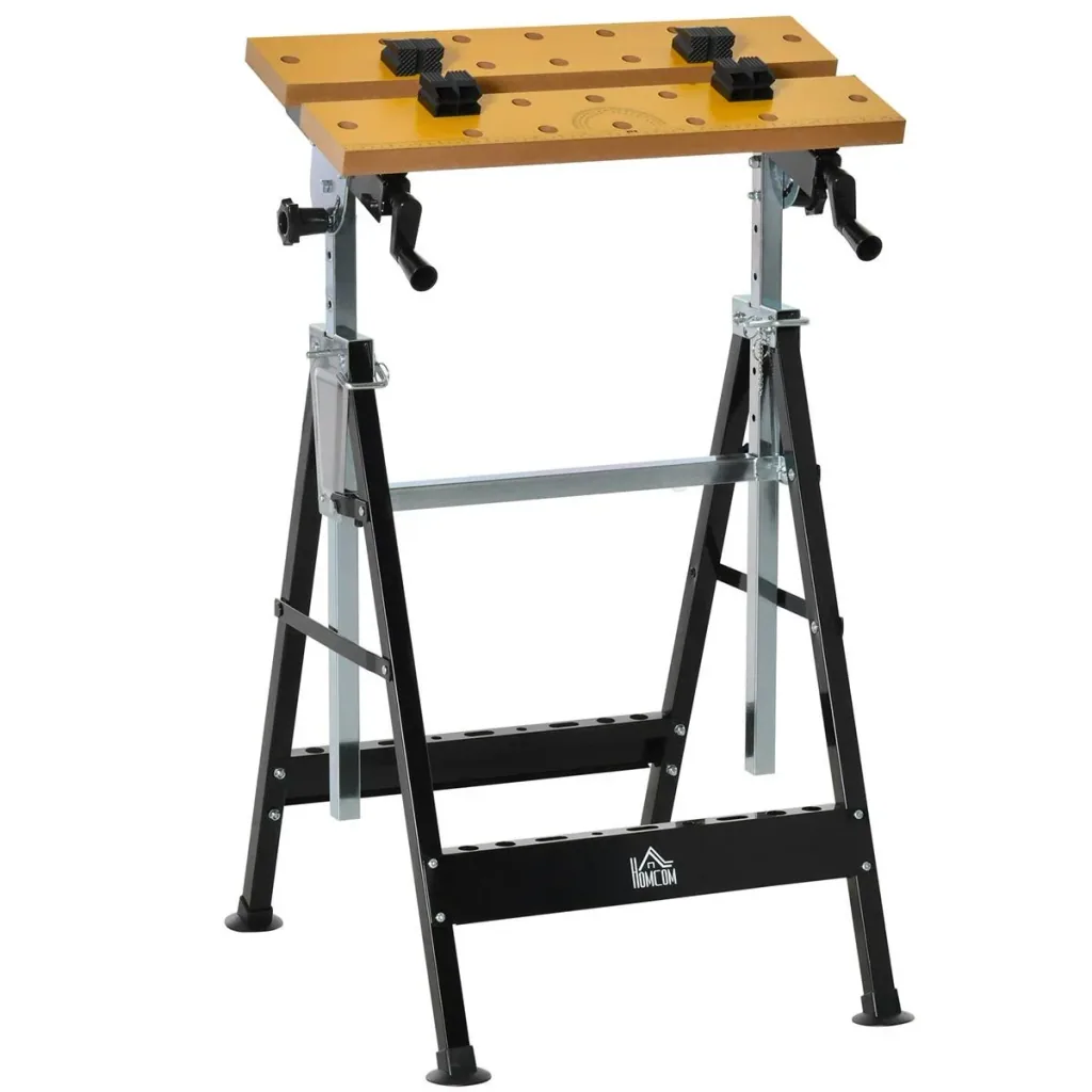 Werkbank mit Winkeleinstelltabelle Werktisch Arbeitstisch Arbeitsplatte höhenverstellbarer Tisch Eisen MDF Beige + Schwa
