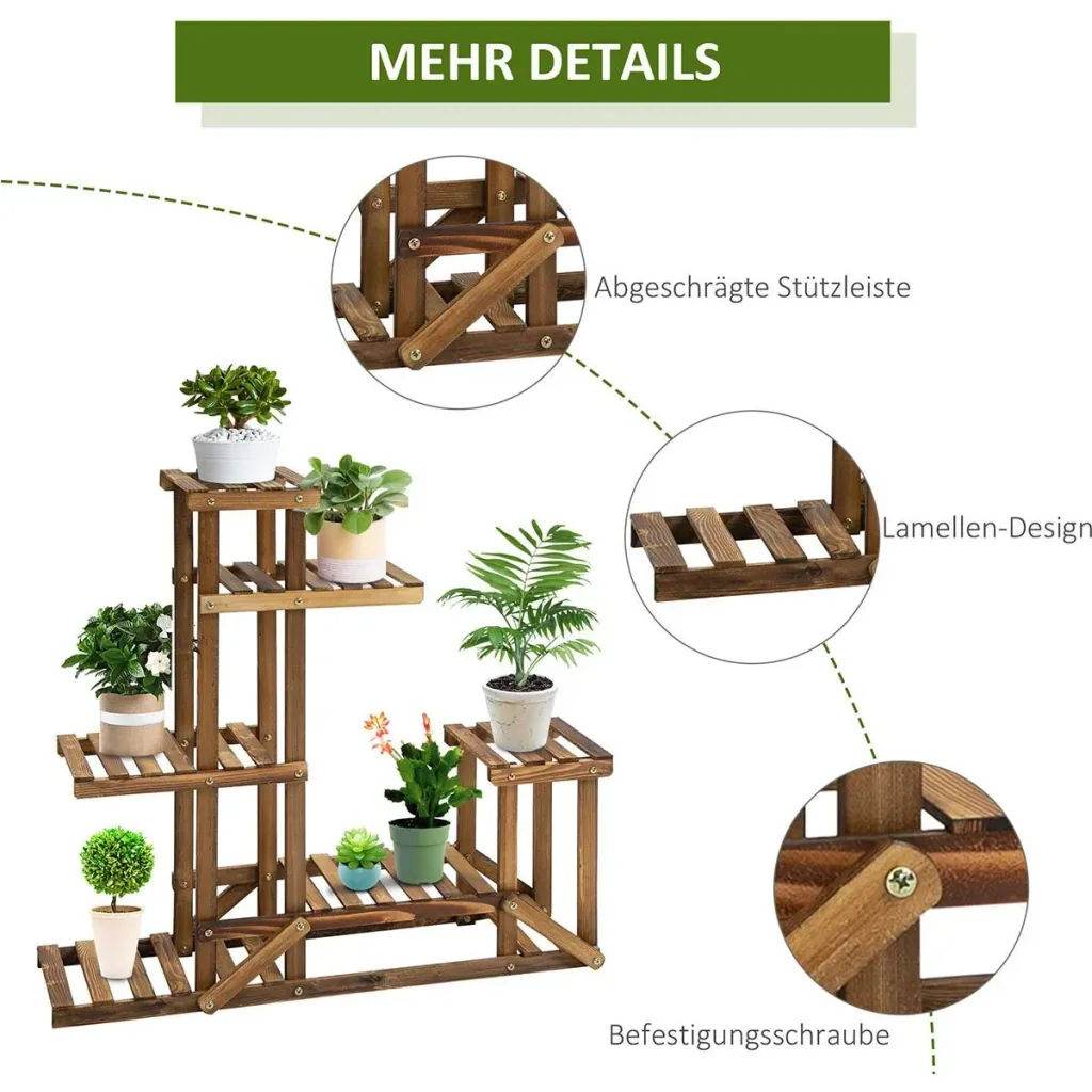 Pflanzenregal 6 Ebenen Vierstufiges Blumenregal Blumentreppe Blumenständer Blumenleiter Massivholz Natur 98 x 28 x 96,5