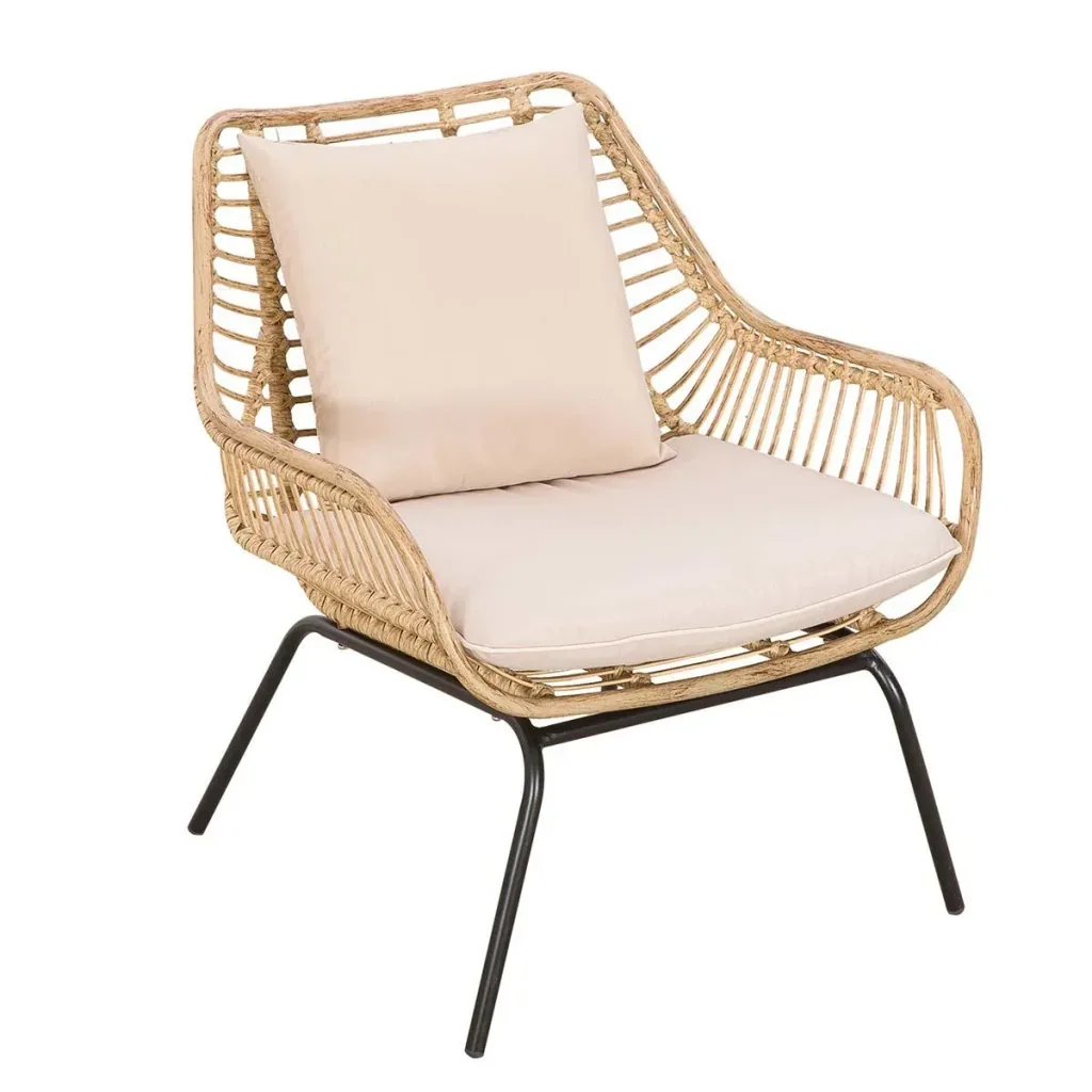 Sitzgruppe, Outdoor Sitzgarnitur, Gartenmöbel Set mit Beistelltisch, Metall, Rattan, Beige, 118 x 69 x 73 cm