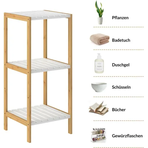 Badezimmerschrank - Bambus - 3 Einlegeböden - 80 x 34 x 33cm - Weiß