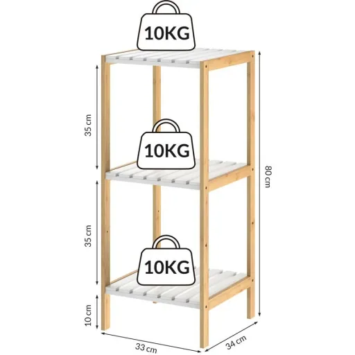 Badezimmerschrank - Bambus - 3 Einlegeböden - 80 x 34 x 33cm - Weiß