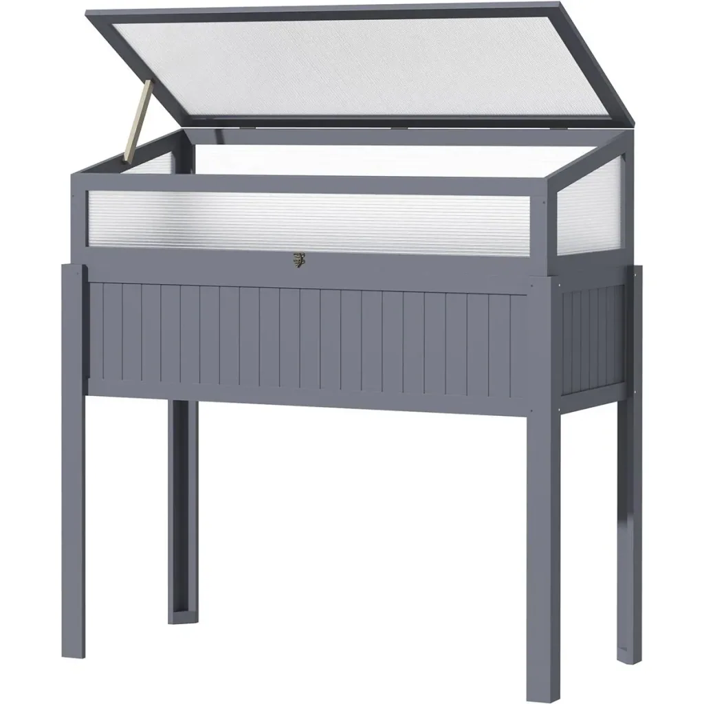 2-in-1-Gewächshaus und Hochbeet - Gehäuse aus Polycarbonat - Grau - 120 x 54 x 112/122 cm