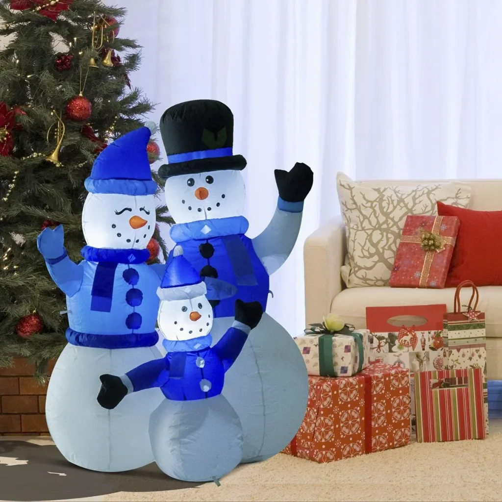 LED Schneemannfamilie aufblasbar weiß/blau