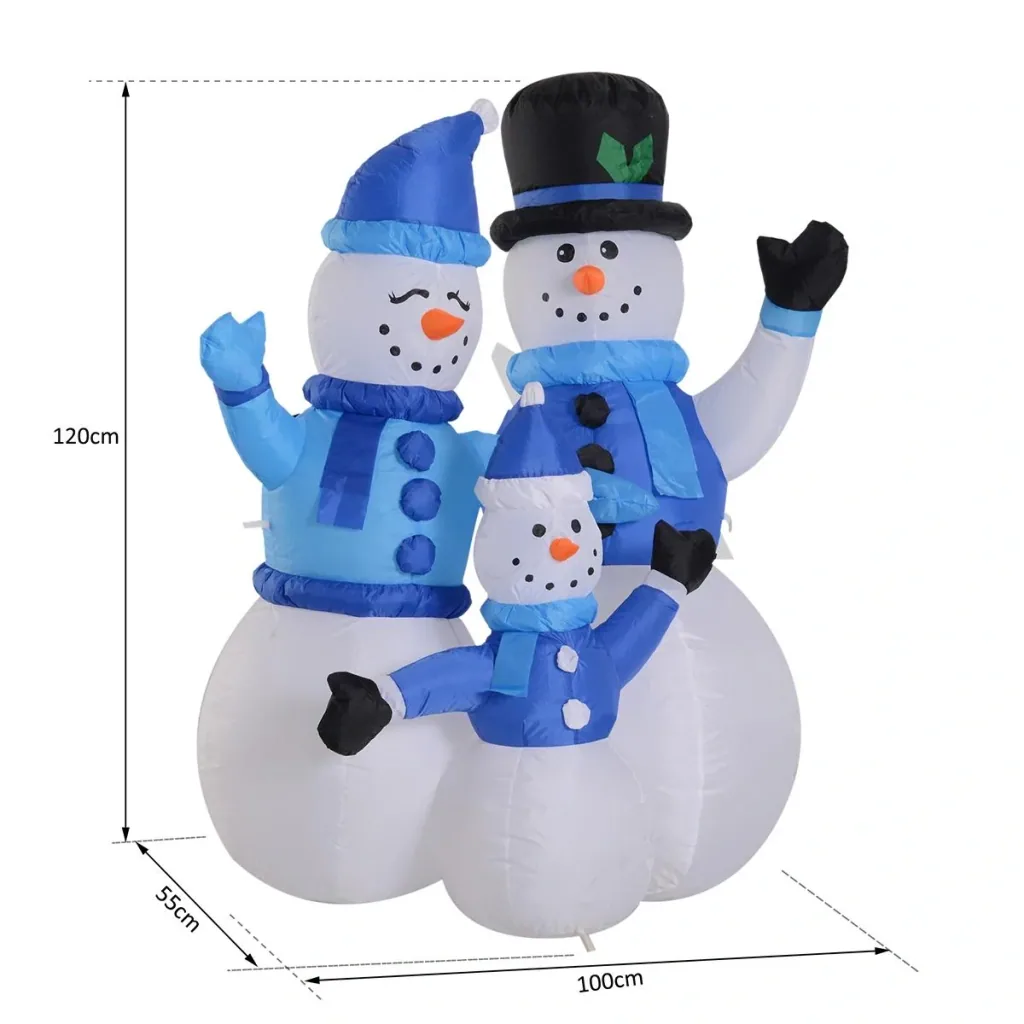 LED Schneemannfamilie aufblasbar weiß/blau