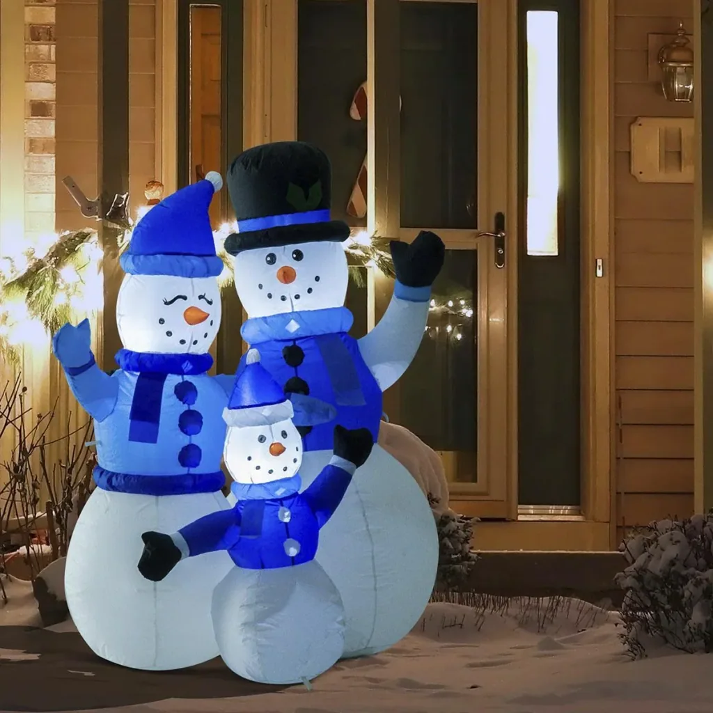 LED Schneemannfamilie aufblasbar weiß/blau