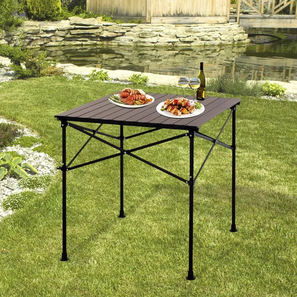 Campingtisch mit Holzmaserung dunkelbraun