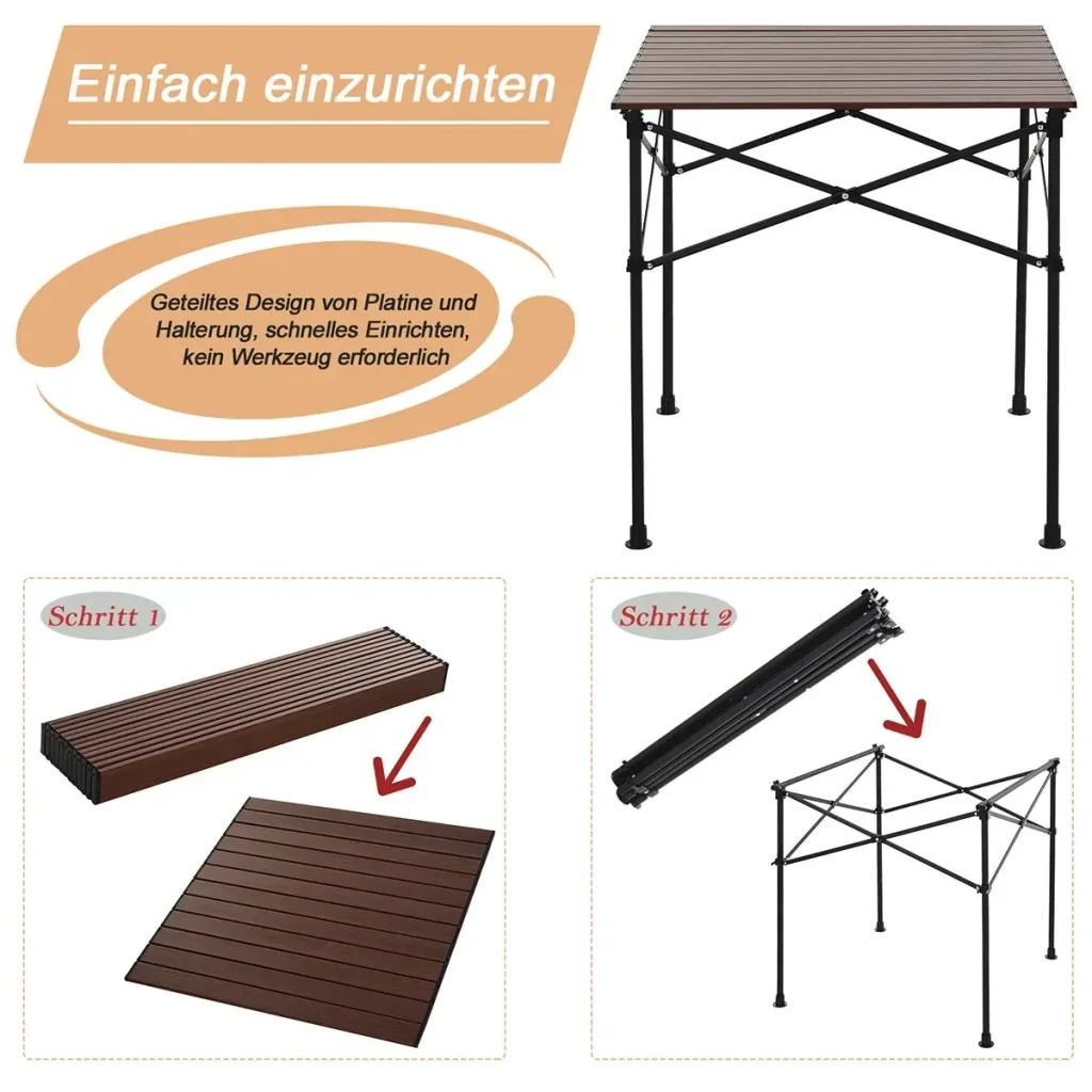 Campingtisch mit Holzmaserung dunkelbraun