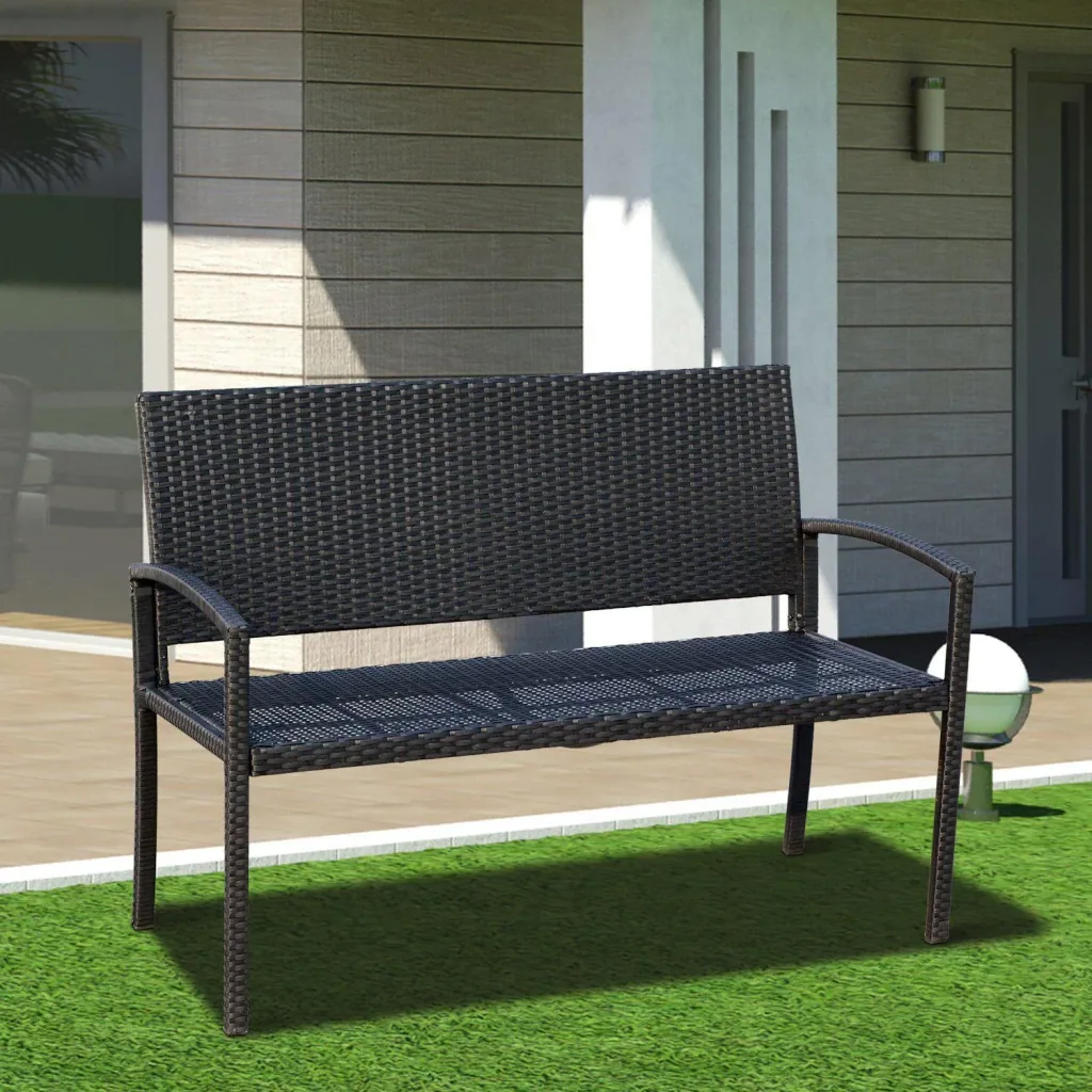 Polyrattan Gartenbank Sitzbank 2-Sitzer Stahl Schwarz
