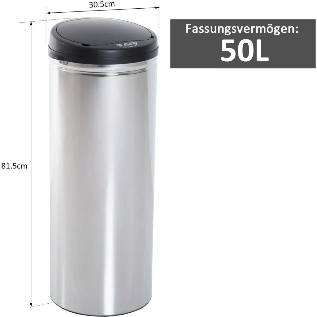 Edelstahl Mülleimer 50L Automatik Sensor IR mit Inneneimer rund