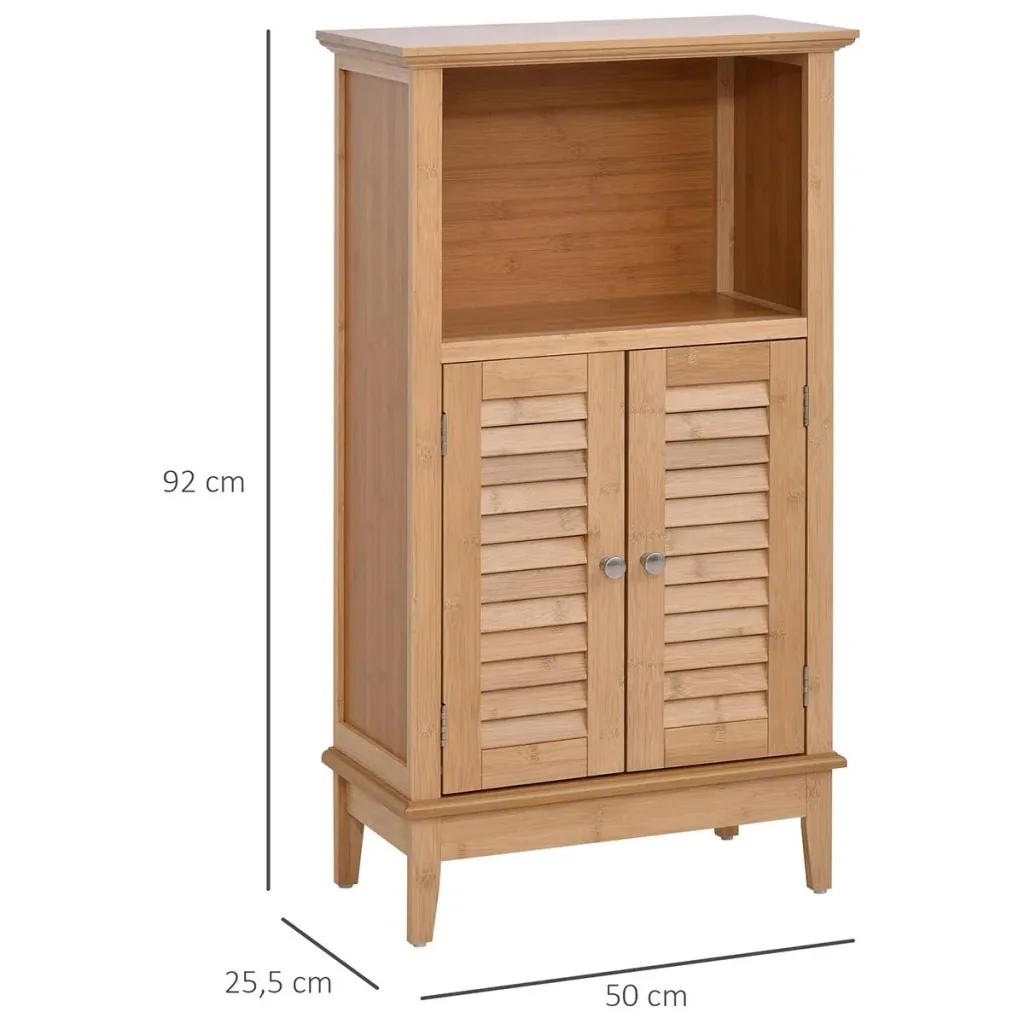 Badzimmerschrank mit offenem Regal, Badregal, Badezimmer Standregal, Bambus, Natur, 50 x 25,5 x 92 cm