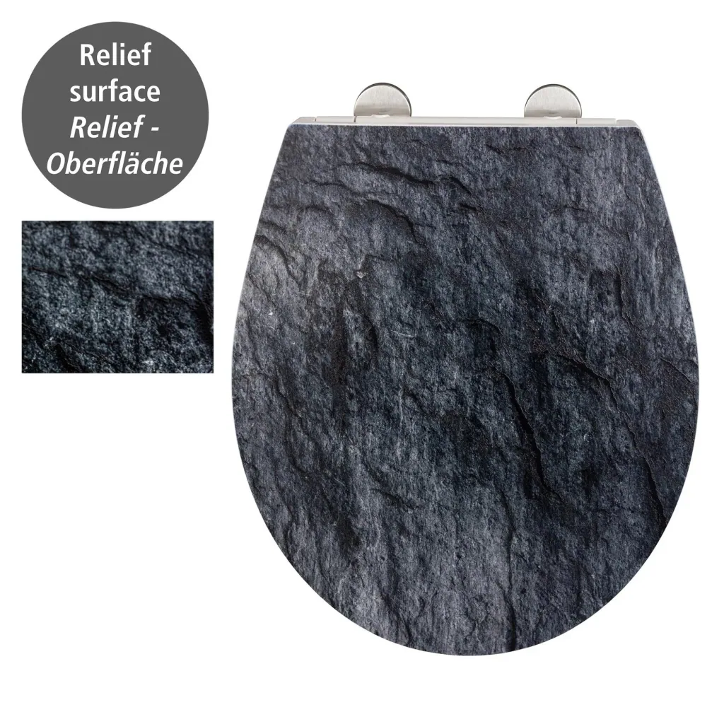 Premium WC-Sitz Slate Rock mit Relief, aus antibakteriellem Duroplast, mit Absenkautomatik