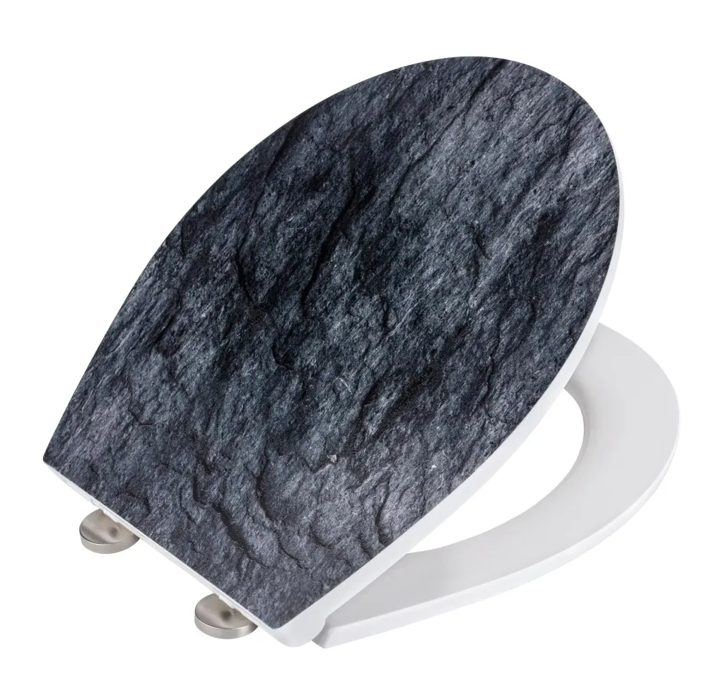 Premium WC-Sitz Slate Rock mit Relief, aus antibakteriellem Duroplast, mit Absenkautomatik