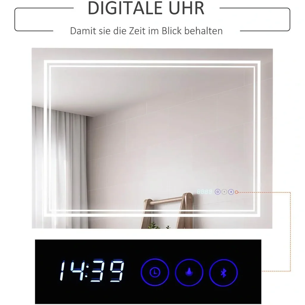 Badezimmerspiegel mit LED-Beleuchtung 80 cm x 7 cm x 60 cm