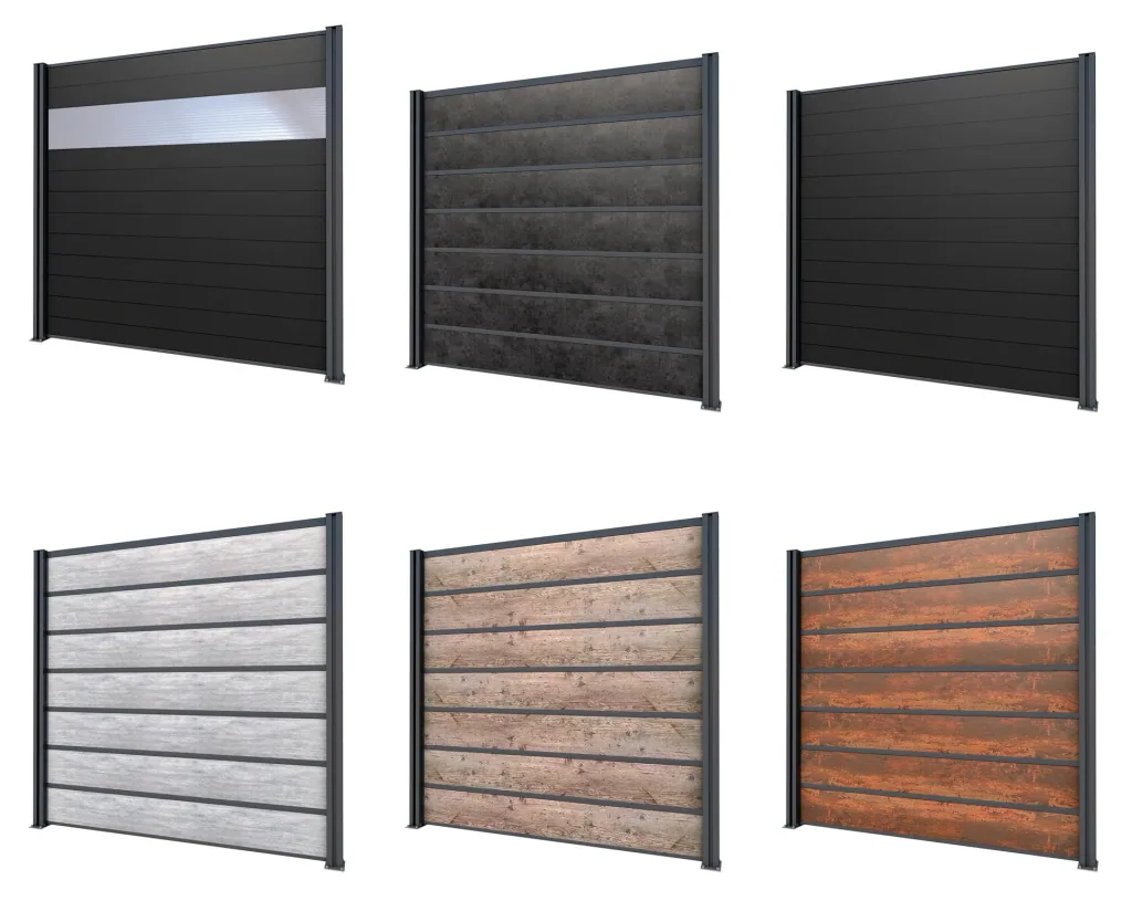Sichtschutz Grundelement, anthrazit, 2,02 x 1,86 m, Schichtstoffplatten Holzoptik