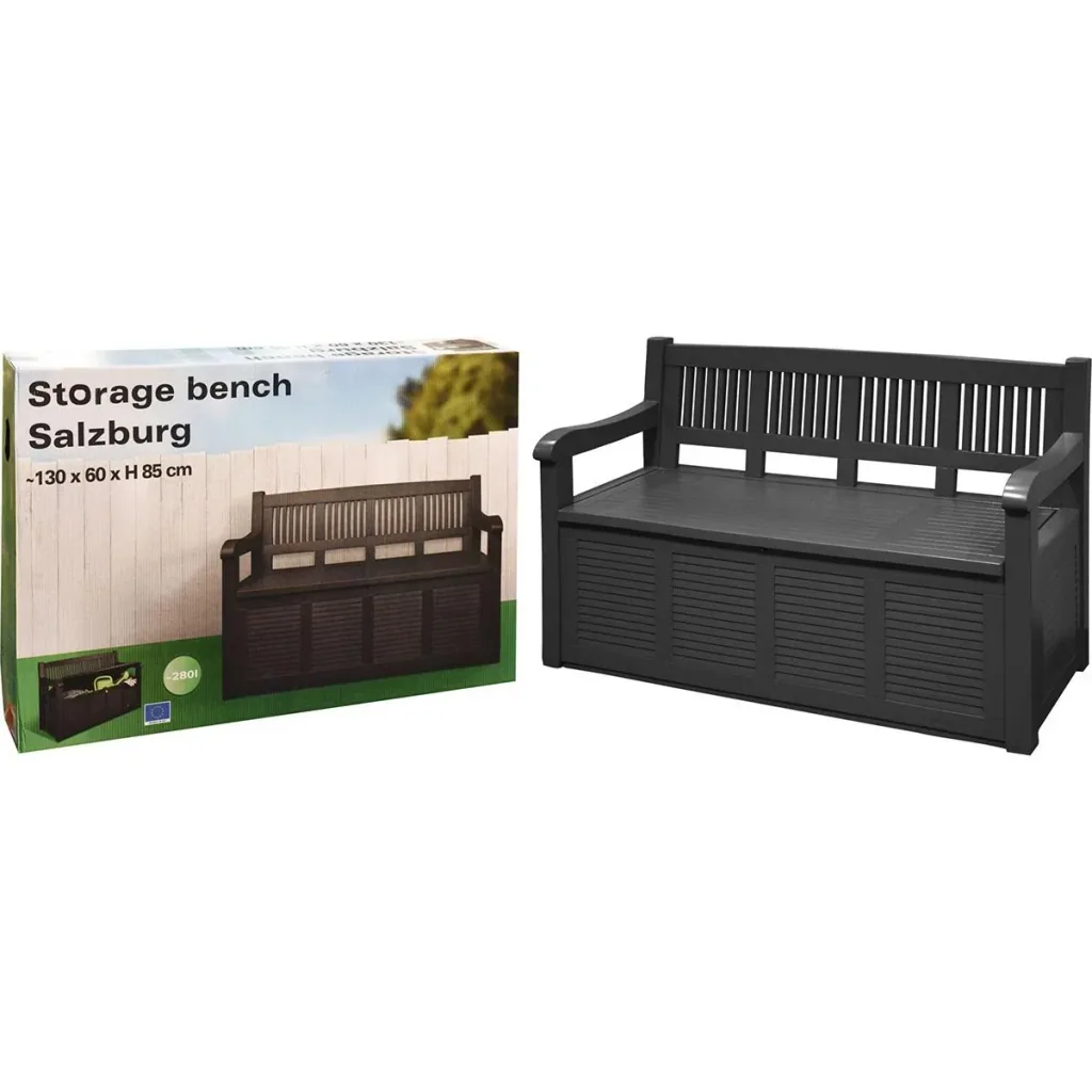 NL Pro Gartenbank mit Aufbewahrungsbox / Kissenaufbewahrungsbank -130x60x85cm -Schwarz