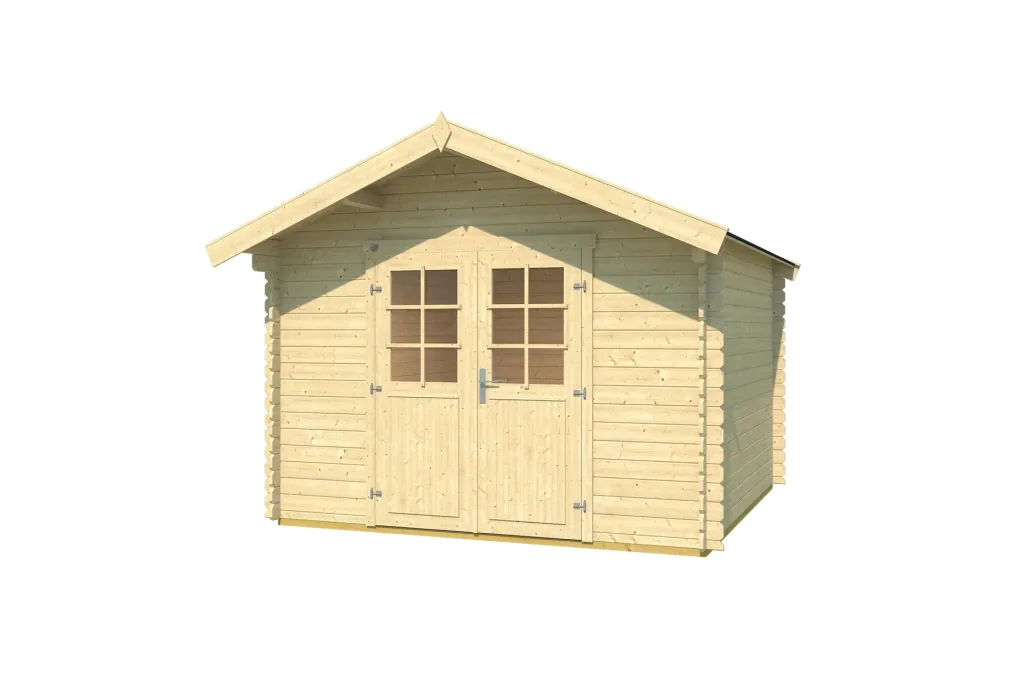 Gartenhaus 209 Gr.2,5, 333 x 310 x 261 cm Wandstärke 28 mm, mit Doppeltür natur