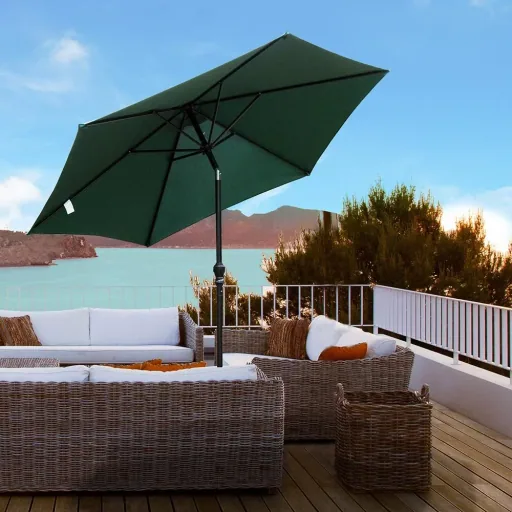 Sonnenschirm Gartenschirm mit Handkurbel Alu 180/? Polyester Grün ?2,7 x 2,35 m