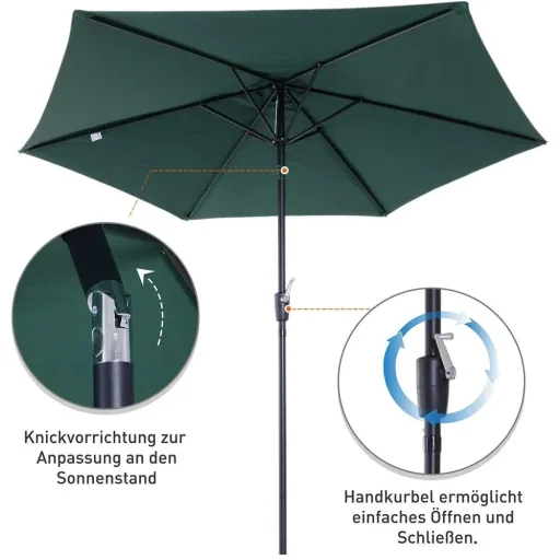 Sonnenschirm Gartenschirm mit Handkurbel Alu 180/? Polyester Grün ?2,7 x 2,35 m