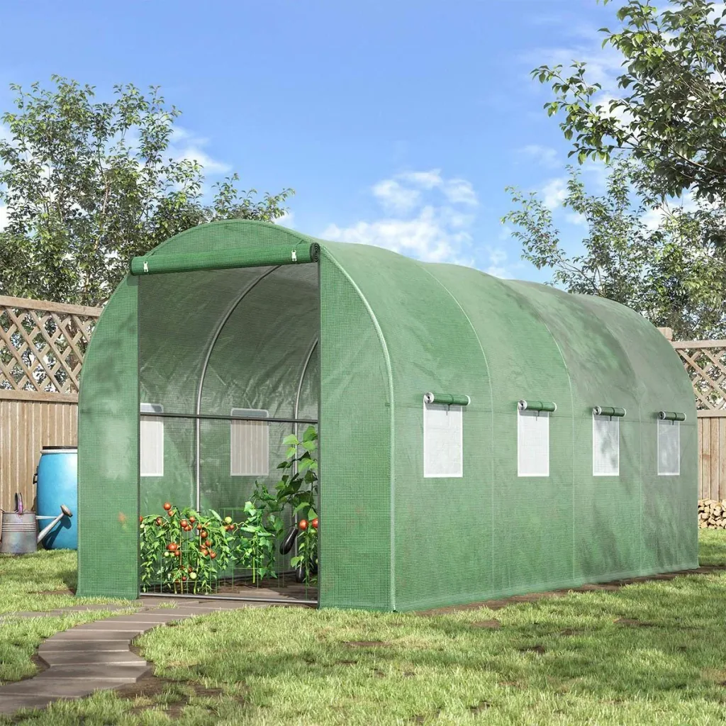 Foliengewächshaus begehbares Gewächshaus 4 x 2 m Polytunnel Folientunnel Treibhaus Frostschutz Stahlrohr Dunkelgrün