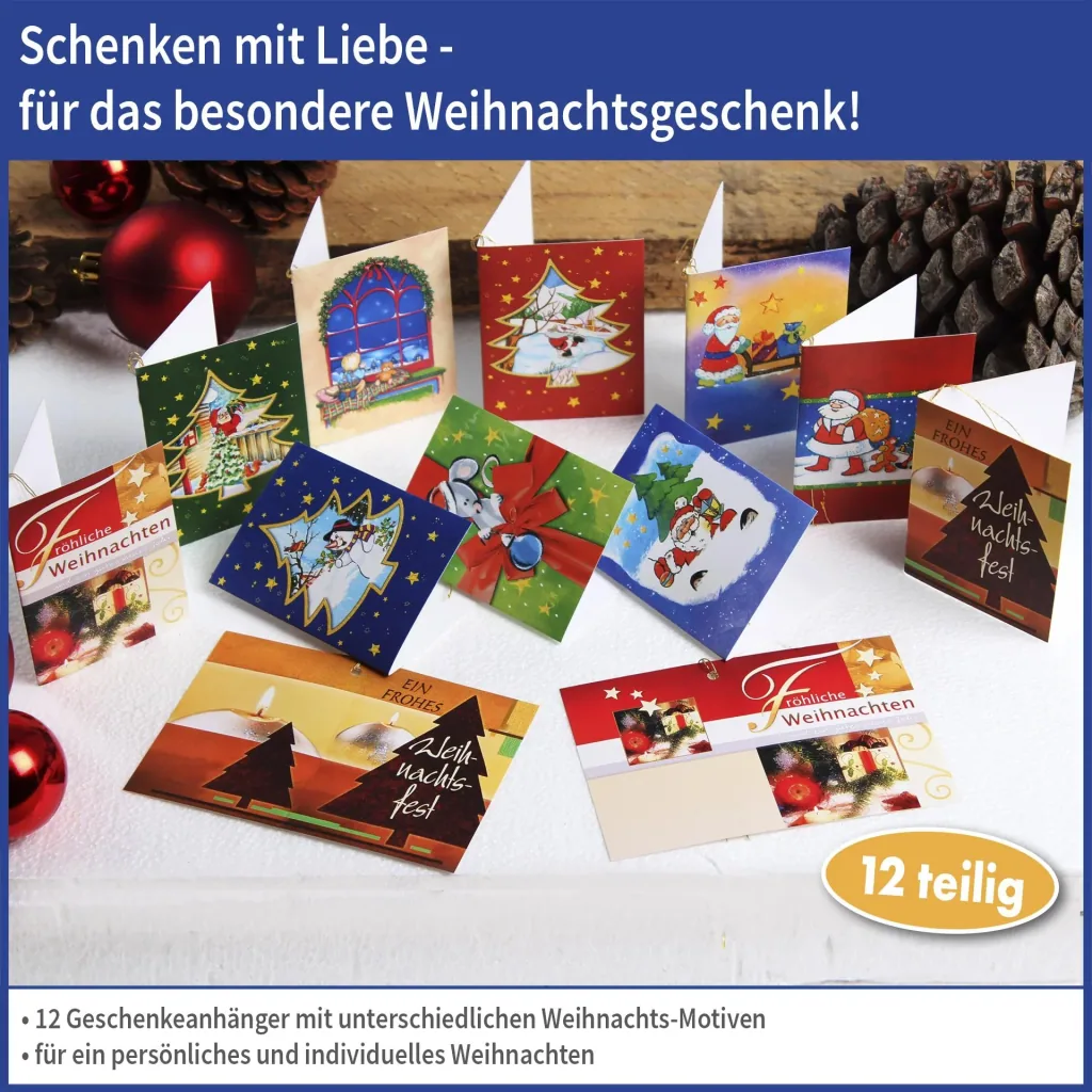 Weihnachts-Geschenkanhänger, 12 Stück