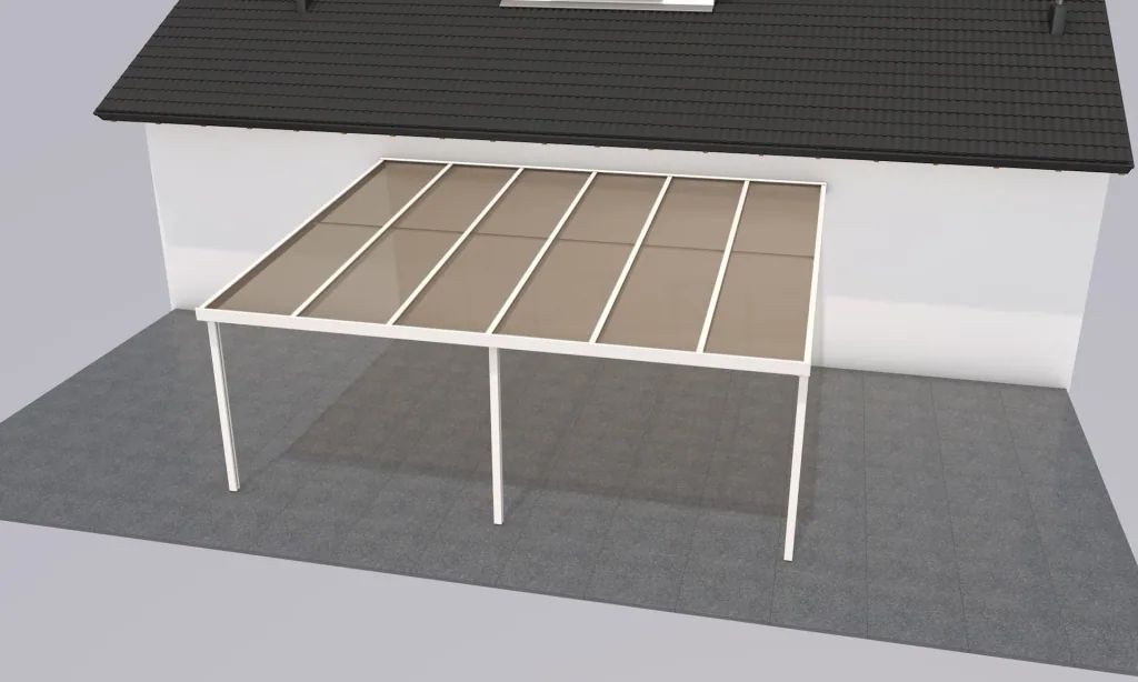 Terrassendach Premium, weiß, 6110 x 5060 mm - Acryl Stegplatten 16mm, bronze