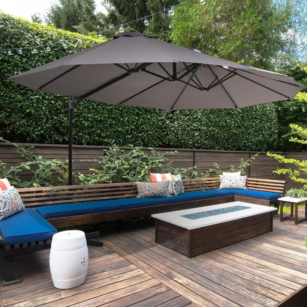 Sonnenschirm Ampelschirm Doppelschirm mit Kurbel Verstellbarer Gartenschirm Sonnenschutz Metall Dunkelgrau 440 x 270 x 2