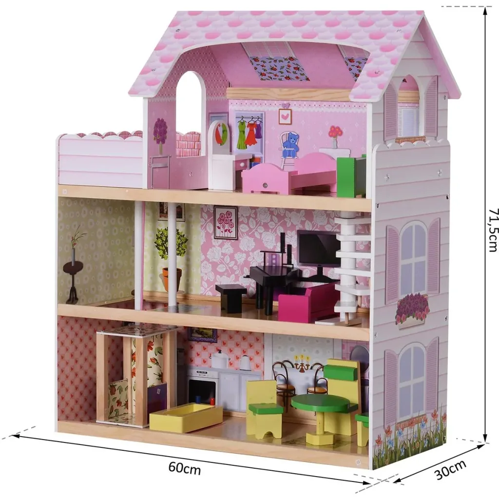Kinder Puppenhaus mit Möbeln rosa