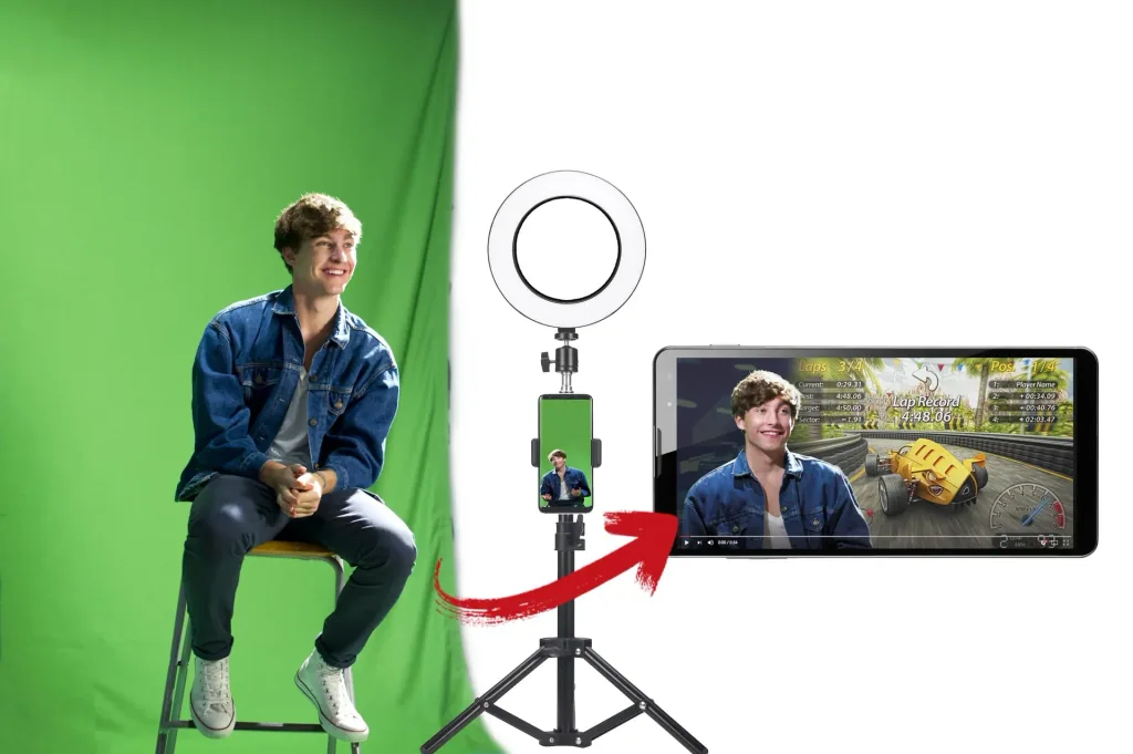 MyStudio Studio Kit mit Green Screen, Stativ mit Smartphone-Halterung, Mikrofon und Videoleuchte