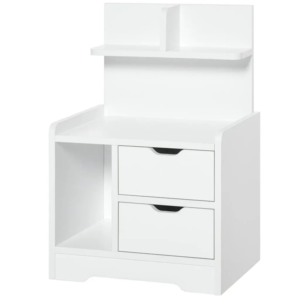 Nachttisch mit 2 Schubladen Nachtschrank moderner Nachtkommode mit offenen Ablage Weiß 40 x 30 x 60 cm