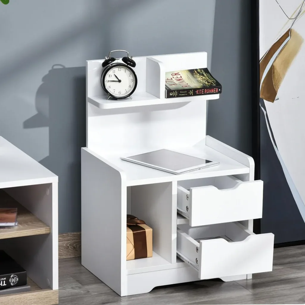 Nachttisch mit 2 Schubladen Nachtschrank moderner Nachtkommode mit offenen Ablage Weiß 40 x 30 x 60 cm