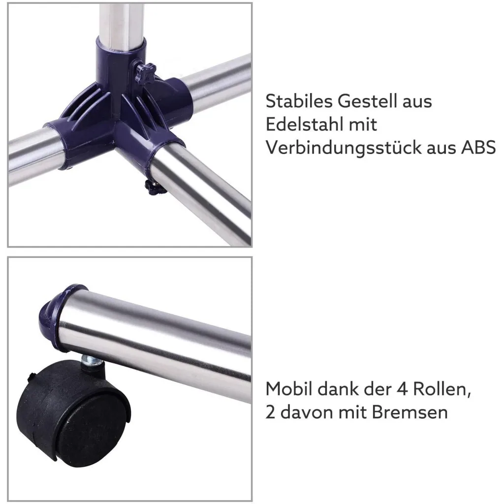 Garderobenständer Edelstahl Kleiderständer rollbar Breite und Höhe verstellbar