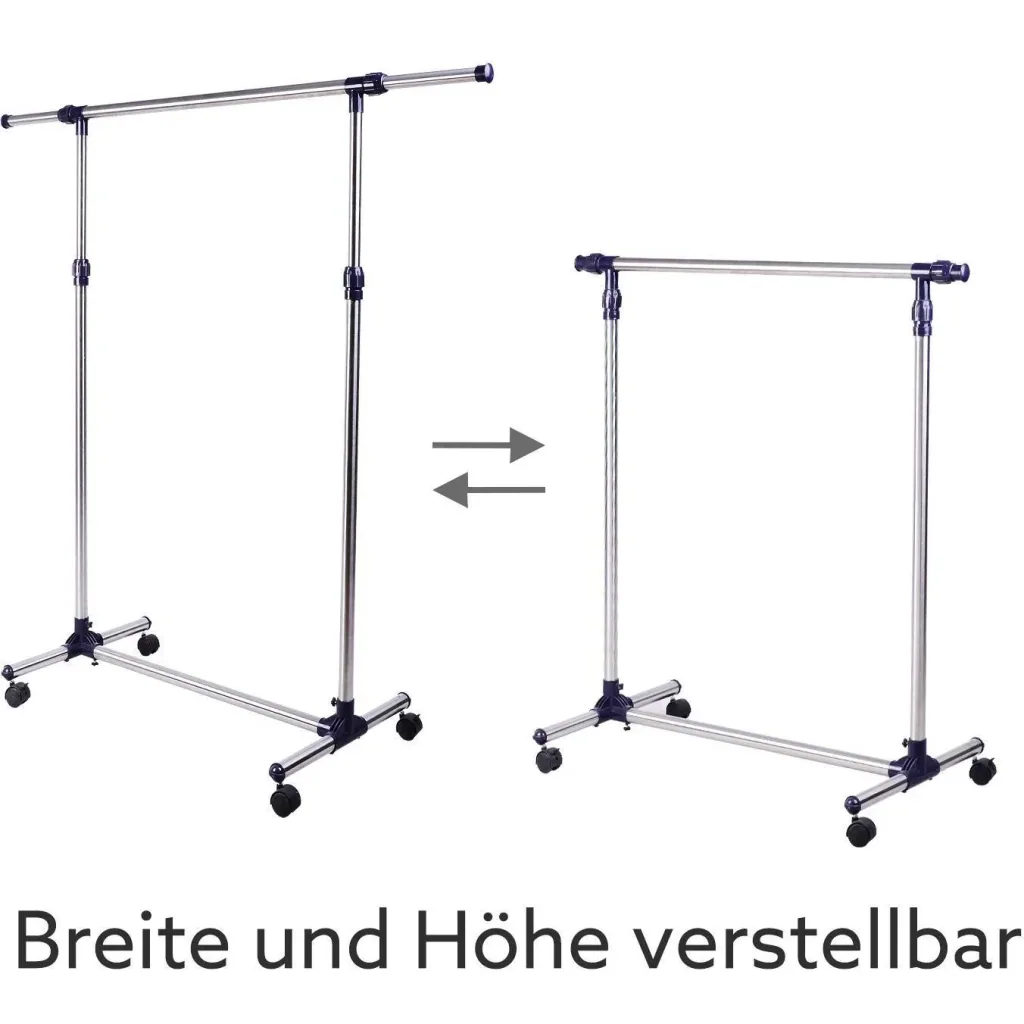 Garderobenständer Edelstahl Kleiderständer rollbar Breite und Höhe verstellbar